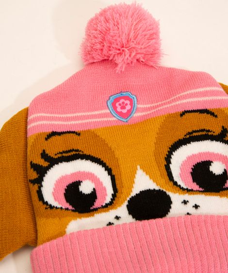 kit de gorro bebê de tricô patrulha canina + luva multicor