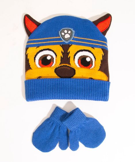 kit de gorro bebê de tricô patrulha canina + luva multicor