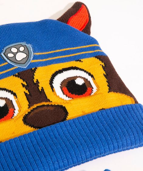 kit de gorro bebê de tricô patrulha canina + luva multicor