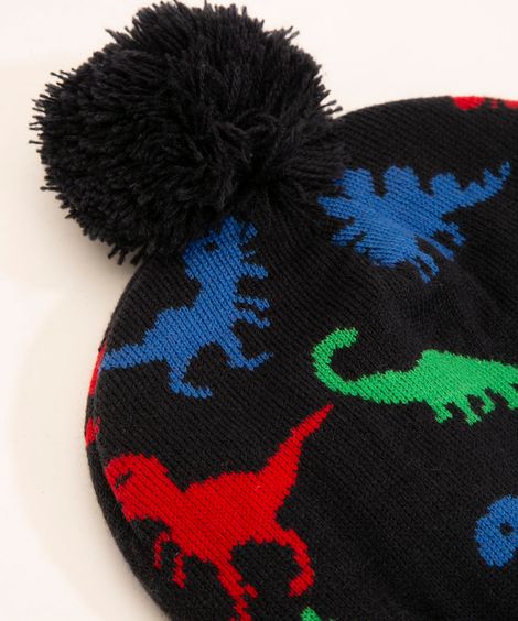 kit de gorro bebê de tricô dinossauros + luva multicor