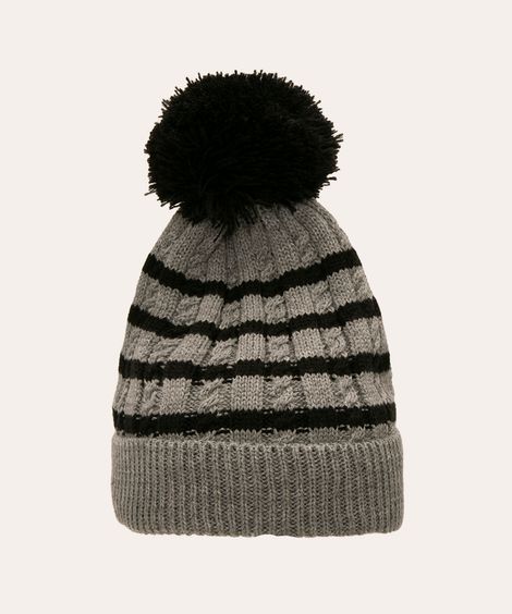 gorro bebê de tricô listrado cinza