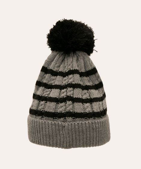 gorro bebê de tricô listrado cinza