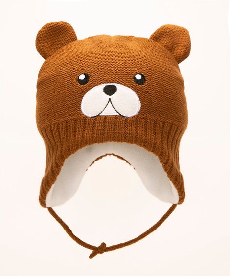 gorro bebê de tricô ursinho marrom