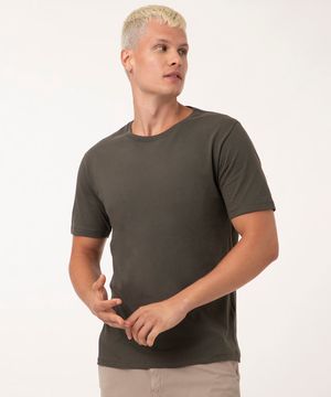 camiseta básica de algodão manga curta - VERDE MILITAR
