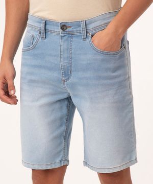 Bermuda Jeans Masculina Slim com Bolsos Azul Claro