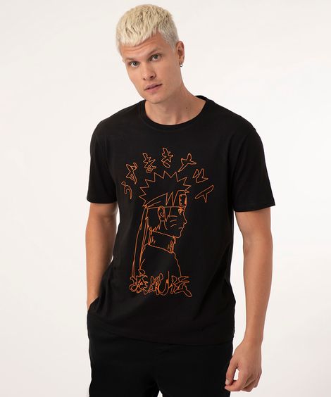 camiseta de algodão naruto preta