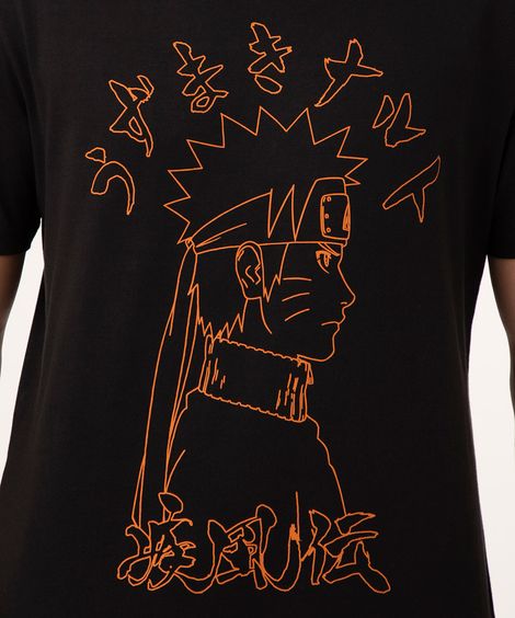 camiseta de algodão naruto preta