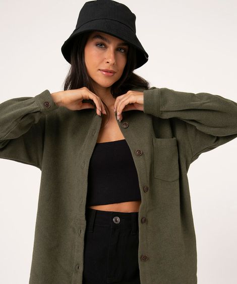 jaqueta shacket de flanela verde militar