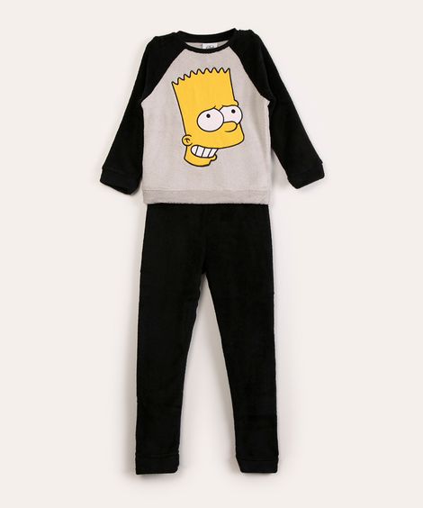 pijama infantil de fleece bart simpson cinza