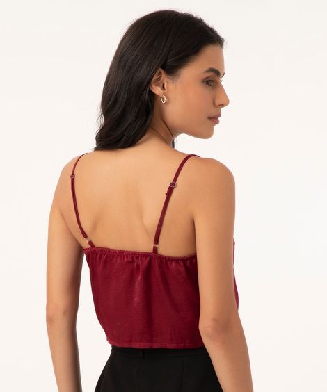 top cropped transpassado de cetim vermelho