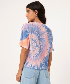 Blusa Feminina Estampada Tie Dye Manga Curta Decote Redondo Multicor