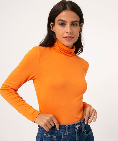 blusa manga longa gola alta laranja
