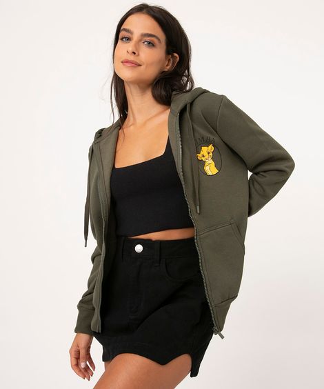blusão de moletom com capuz o rei leão verde militar