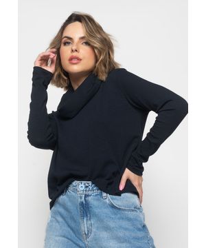 Blusa Golão Manga Longa Canelada  Fashion Preto Salvatore