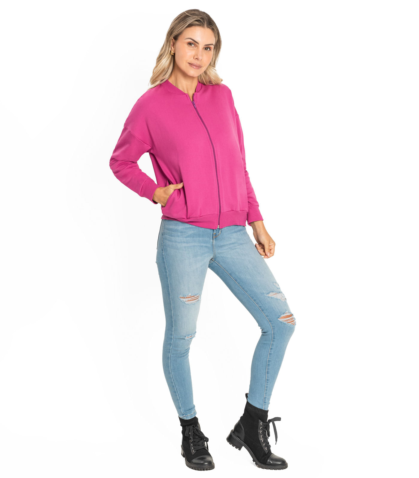 Jaqueta Feminina Básica de Moletom Rovitex Roxo é boa?