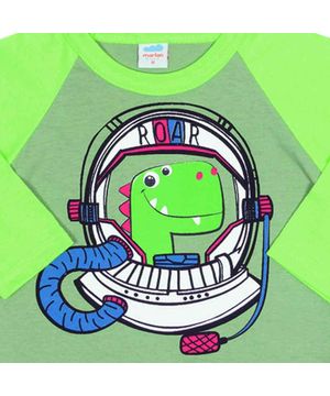 Camiseta Infantil Menino Dino Astronauta Verde Limão Marlan