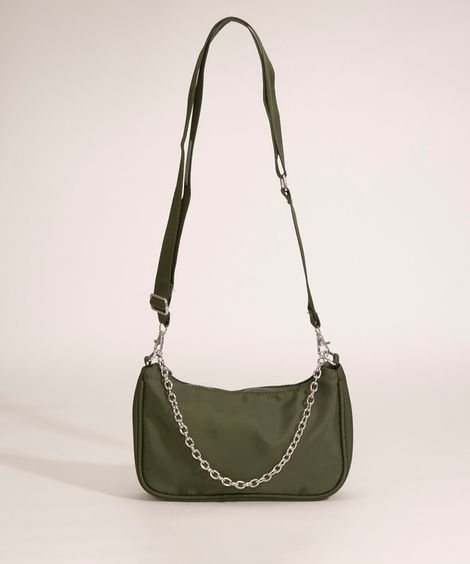 bolsa crossbody de nylon com corrente verde