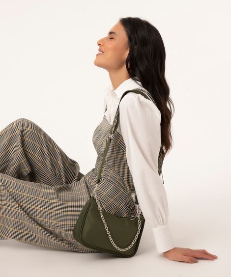 bolsa crossbody de nylon com corrente verde