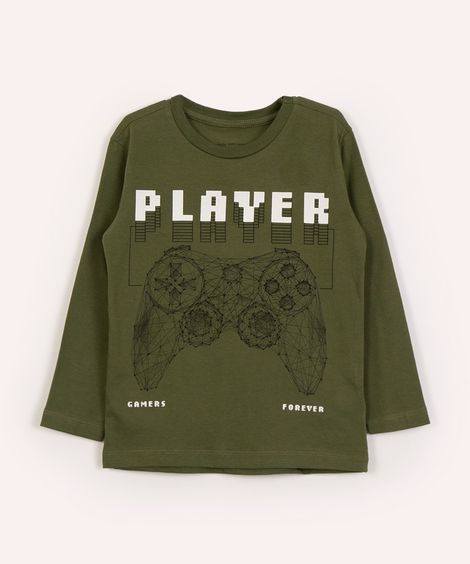camiseta infantil manga longa player  verde