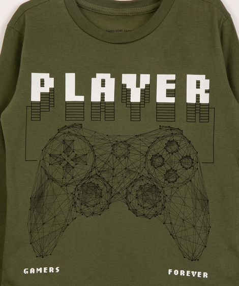 camiseta infantil manga longa player  verde