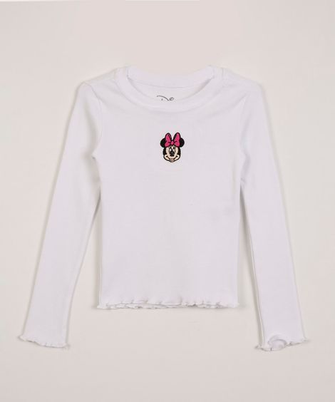 blusa infantil manga longa minnie mouse off white