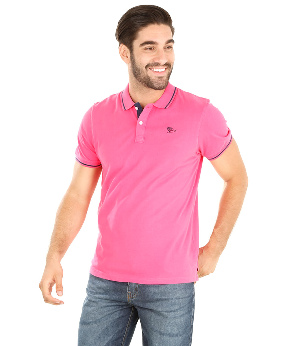 Polo com Bordado Rosa