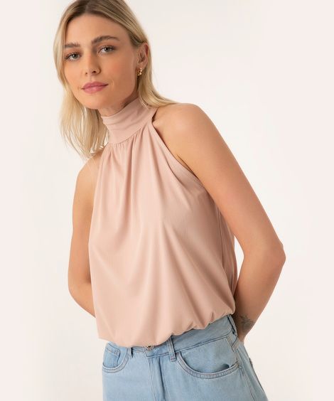 regata halter neck com amarração bege claro