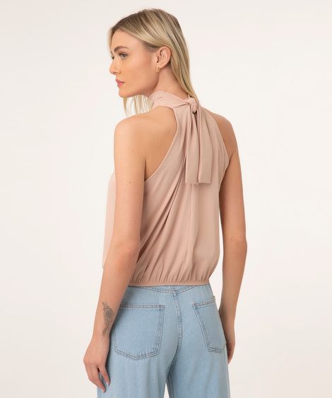 regata halter neck com amarração bege claro