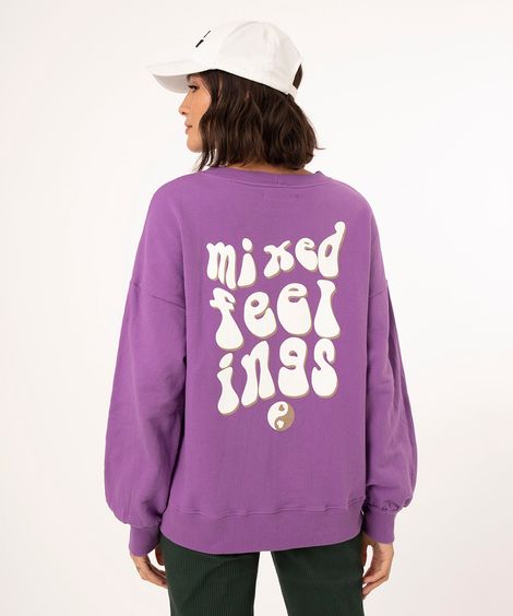 blusão oversized de moletom estampa localizada roxo