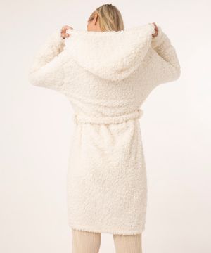 roupão de fleece pelo com capuz branco