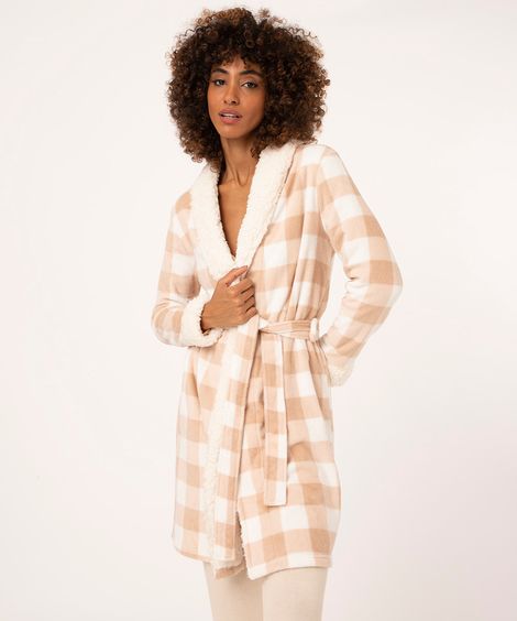 roupão de fleece xadrez vichy bege