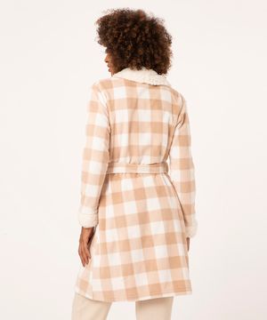 roupão de fleece xadrez vichy bege