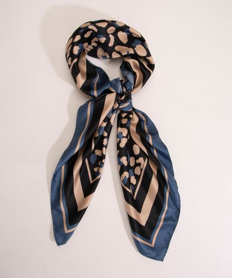 lenço de cetim animal print preto