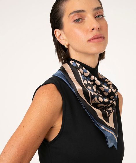lenço de cetim animal print preto