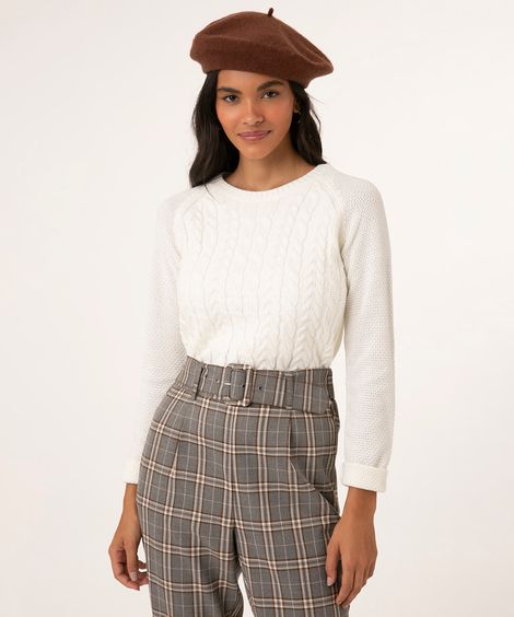 suéter básico de tricô com fenda off white