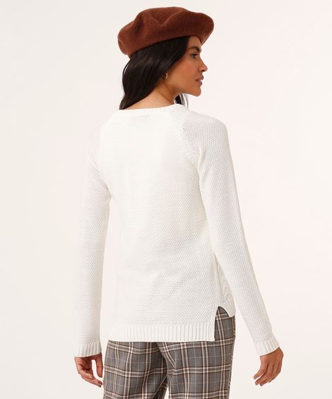 suéter básico de tricô com fenda off white