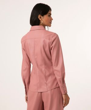 jaqueta shacket de pu com bolsos rosa