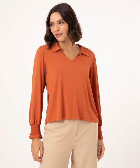 Blusa manga longa com lastex  marrom