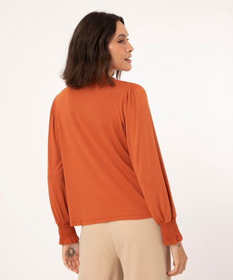 Blusa manga longa com lastex  marrom