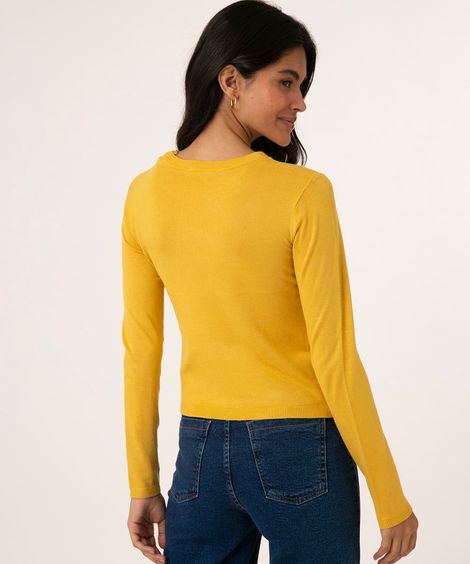 suéter de tricot manga longa básico amarela