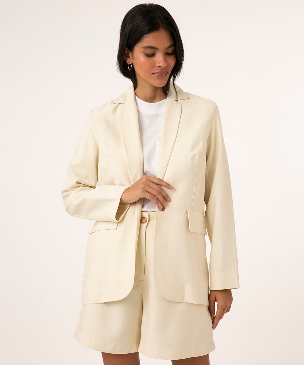 Blazer básico com bolsos areia