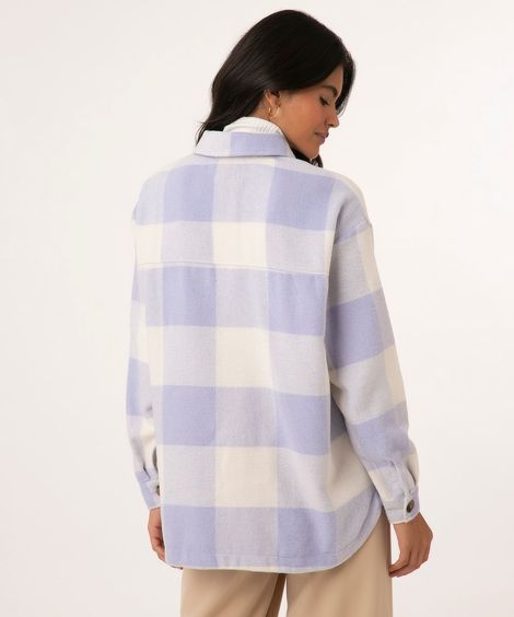 jaqueta shacket xadrez em feltro lilás