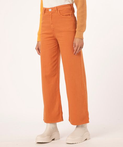 calça wide cropped de sarja laranja escuro