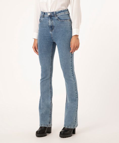 calça jeans flare slim azul médio