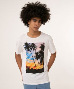 camiseta de algodão manga curta coqueiros branca
