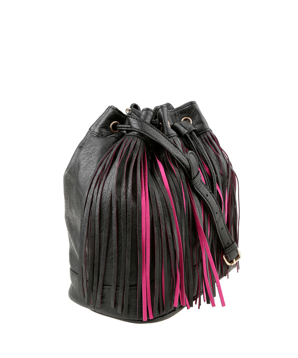 Bolsa Saco com Franjas Preta
