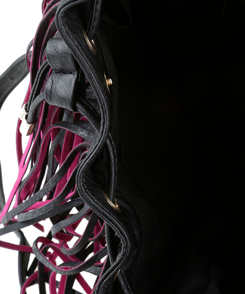 Bolsa Saco com Franjas Preta