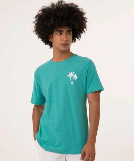 camiseta de algodão coqueiros verde