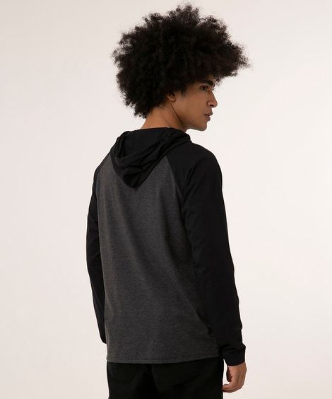 camiseta raglan manga longa com capuz cinza mescla escuro