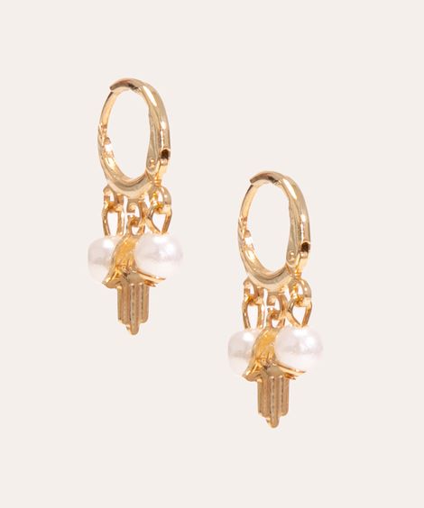 brinco de argola com pingentes de pérolas dourado